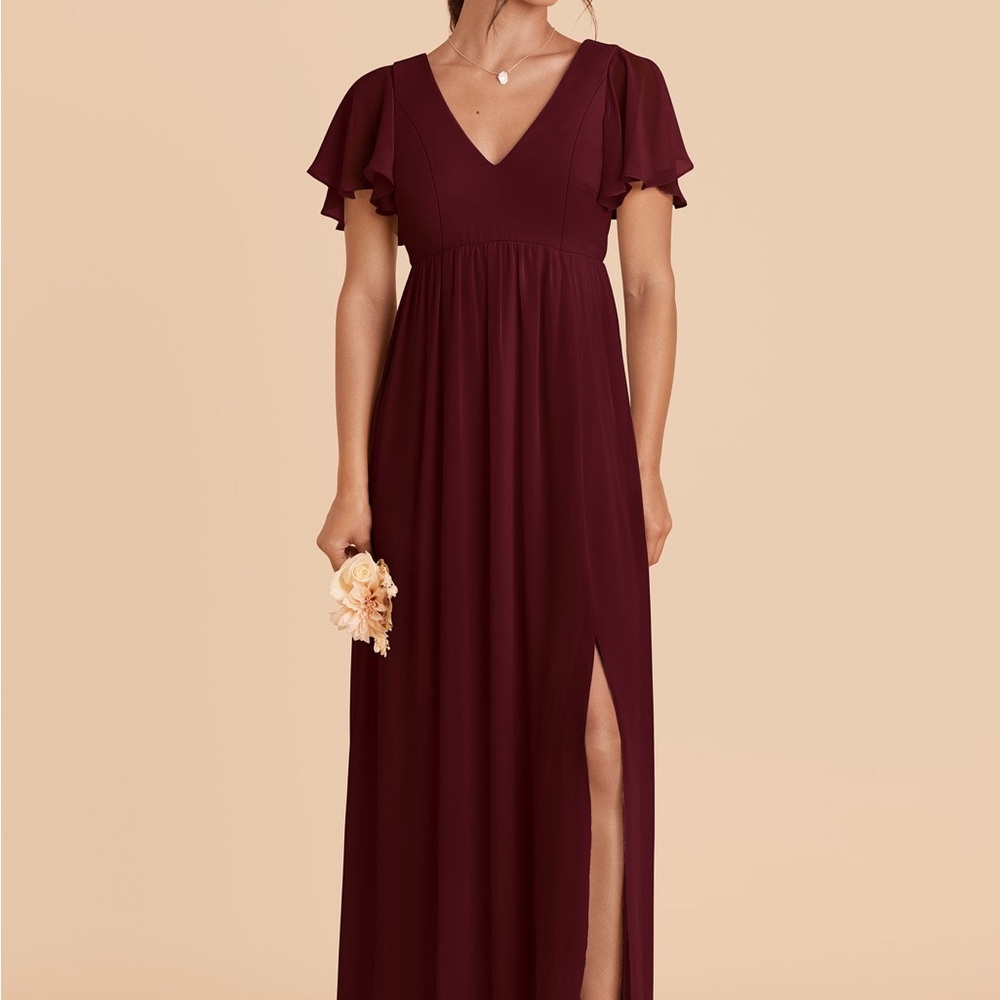 Birdy Grey Burgundy V-Neck Flutter Sleeve Gown